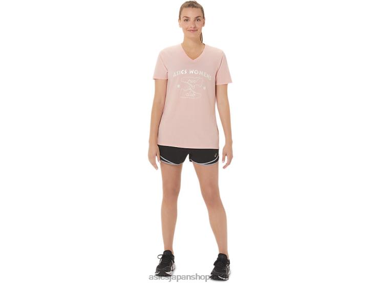 女性用ランクラブ Vネック L20V2813Asics つや消しのバラ