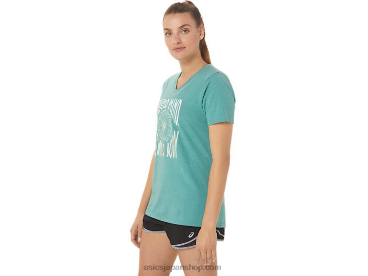 女性用ひまわりスローガンVネック L20V2814Asics セージヘザー