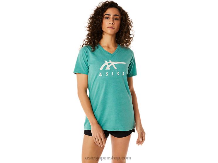 女性のストライプのVネック L20V2831Asics セージヘザー