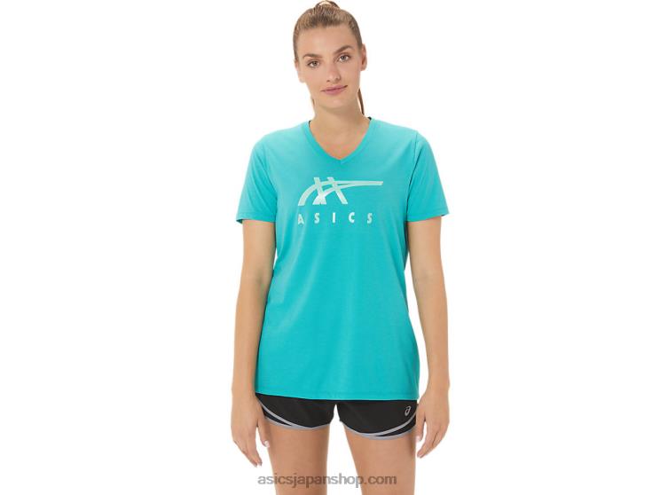 女性のストライプのVネック L20V2970Asics シーグラス