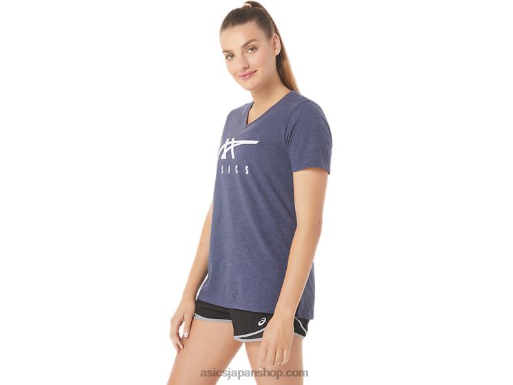 女性のストライプのVネック L20V2972Asics ピーコートヘザー