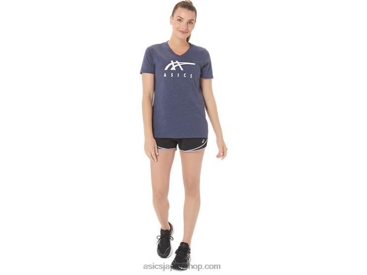 女性のストライプのVネック L20V2972Asics ピーコートヘザー
