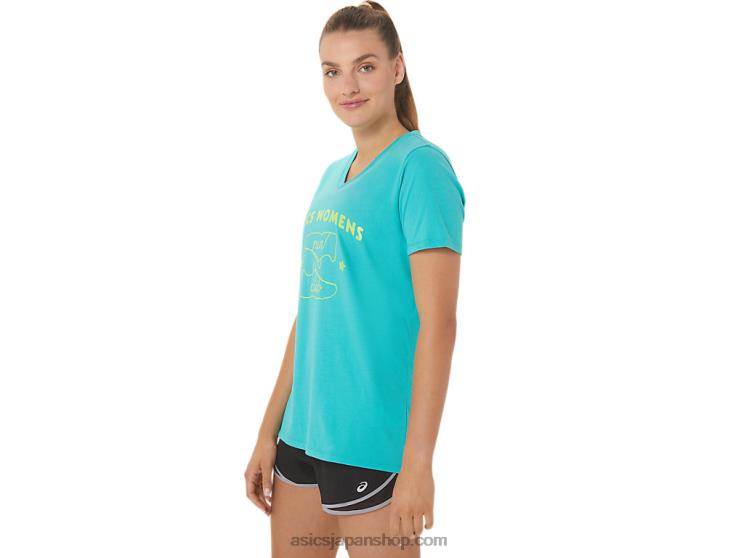 女性用ランクラブ Vネック L20V2989Asics シーグラス