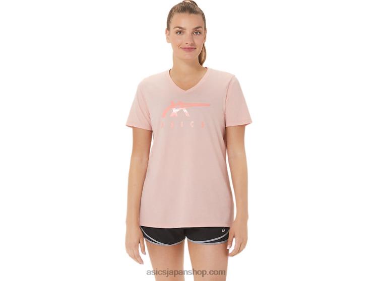 女性のストライプのVネック L20V3047Asics つや消しのバラ