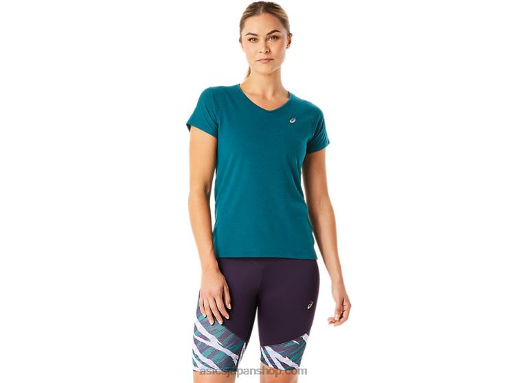 女性の V ネック半袖トップ L20V3078Asics ベルベットパイン