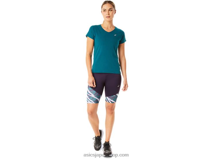 女性の V ネック半袖トップ L20V3078Asics ベルベットパイン