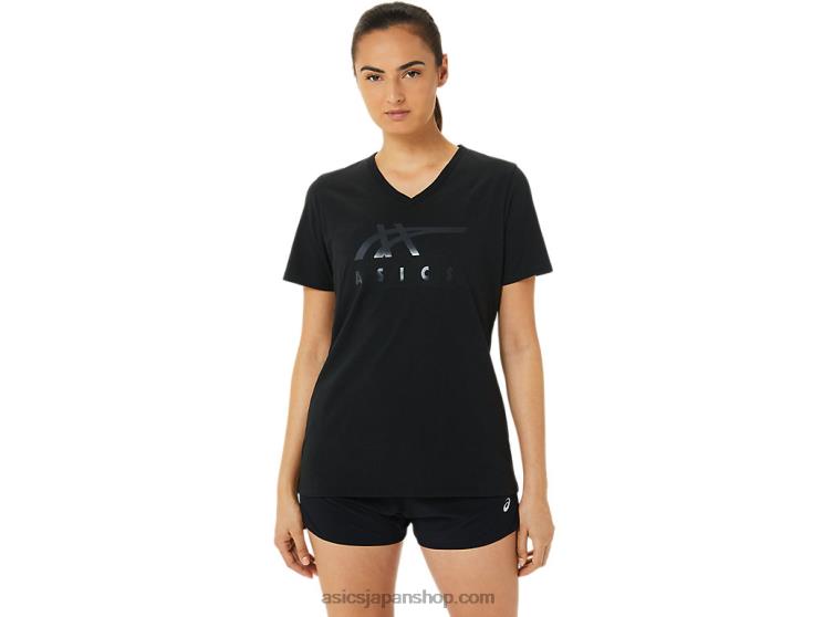 女性のストライプのVネック L20V3199Asics 黒光り