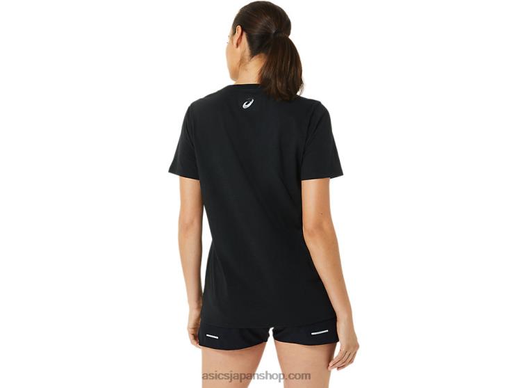 女性のストライプのVネック L20V3199Asics 黒光り
