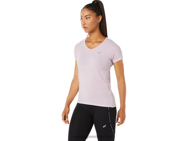 女性の V ネック半袖トップ L20V3342Asics かろうじて上がった