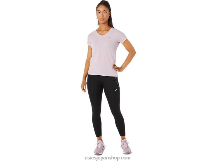 女性の V ネック半袖トップ L20V3342Asics かろうじて上がった