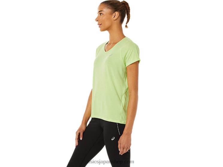 女性の V ネック半袖トップ L20V3370Asics ライムグリーン