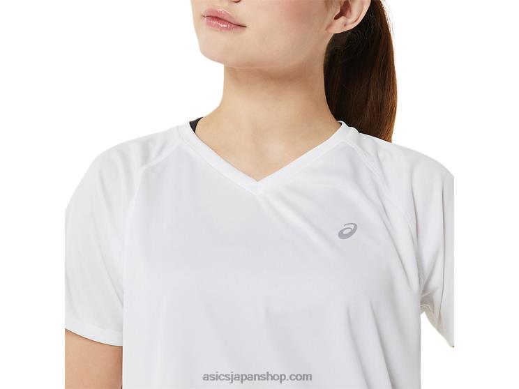女性用レディセット ライト Vネック L20V3389Asics 鮮やかな白