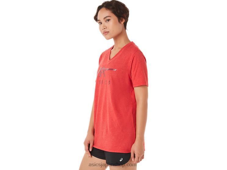 女性のストライプのVネック L20V3422Asics クラシックなレッドヘザー