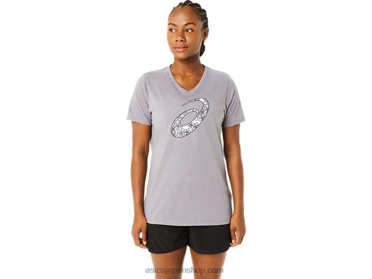 女性の半袖桜のVネック L20V3644Asics ラベンダーグレーヘザー