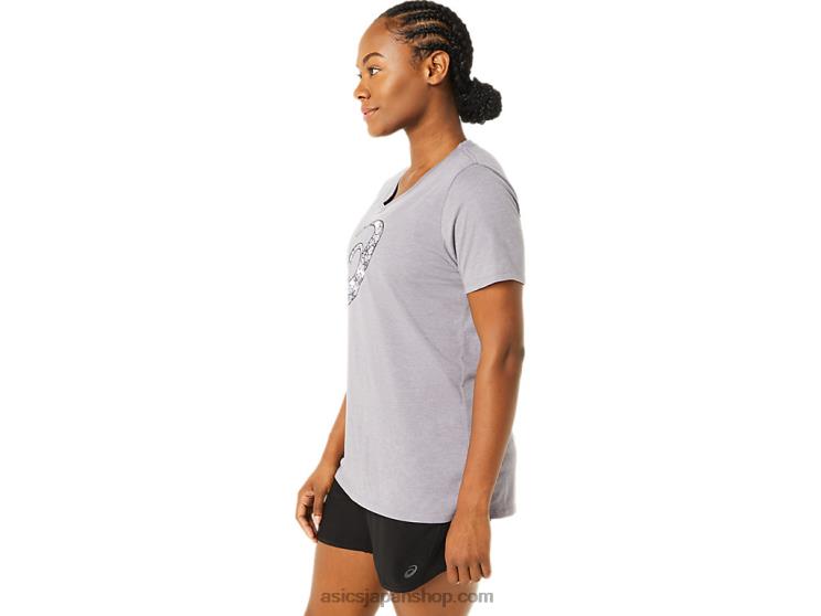女性の半袖桜のVネック L20V3644Asics ラベンダーグレーヘザー