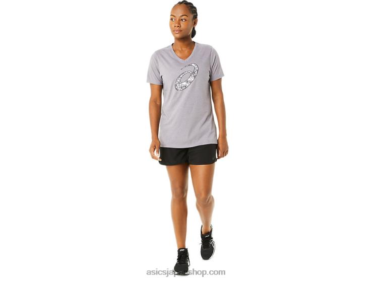 女性の半袖桜のVネック L20V3644Asics ラベンダーグレーヘザー