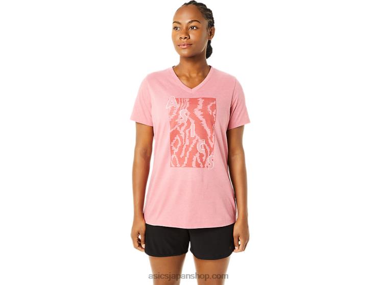 女性用半袖プリントVネック L20V3707Asics スモーキーローズヘザー