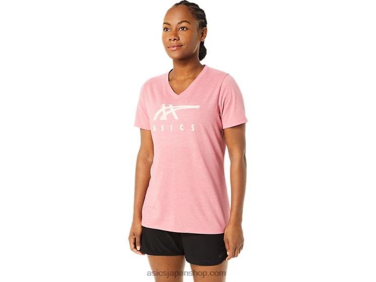 女性のストライプのVネック L20V3709Asics スモーキーローズヘザー