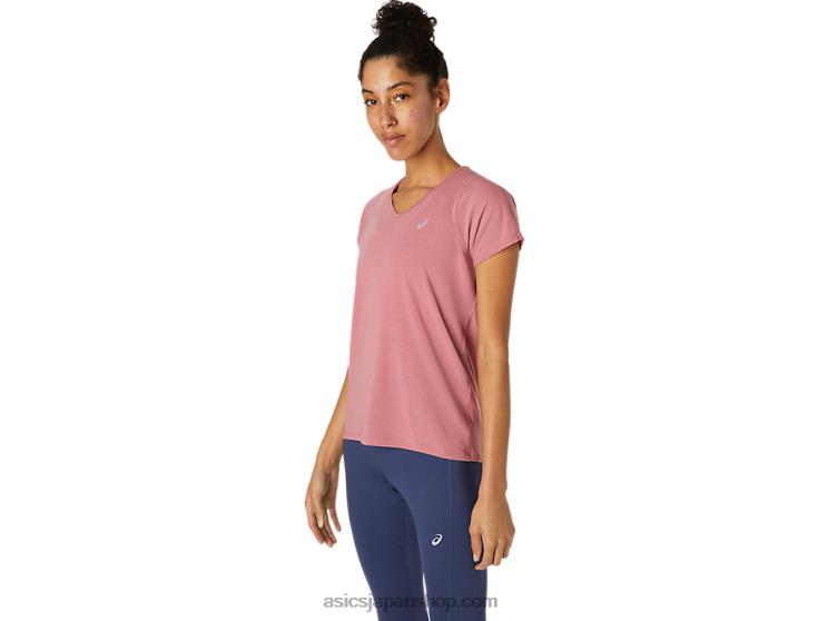 女性の V ネック半袖トップ L20V3832Asics スモーキーローズ