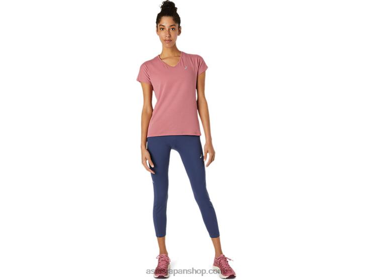 女性の V ネック半袖トップ L20V3832Asics スモーキーローズ