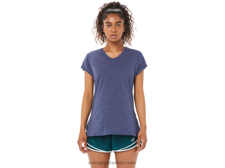女性用ヘザーVネックトップ L20V3921Asics ピーコートヘザー