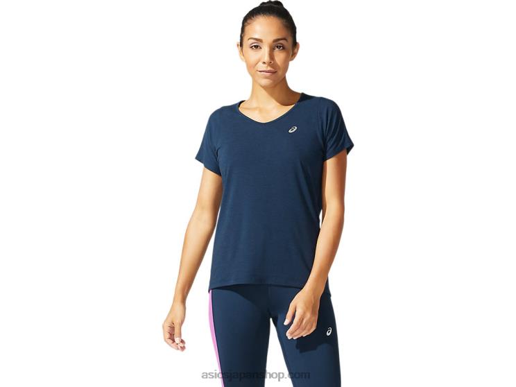 女性の V ネック半袖トップ L20V4044Asics フレンチブルー