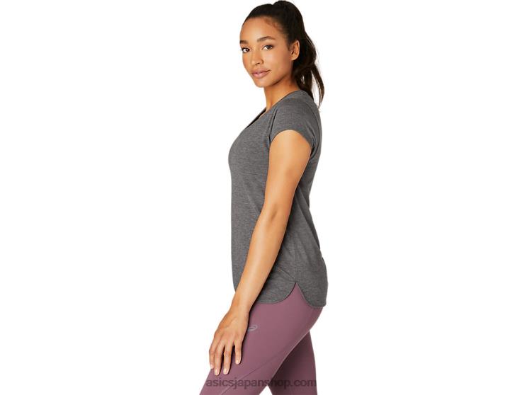 女性用ヘザーVネックトップ L20V4092Asics ダークグレーヘザー