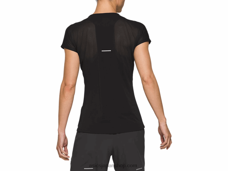 女性の V ネック半袖トップ L20V4183Asics パフォーマンスブラック