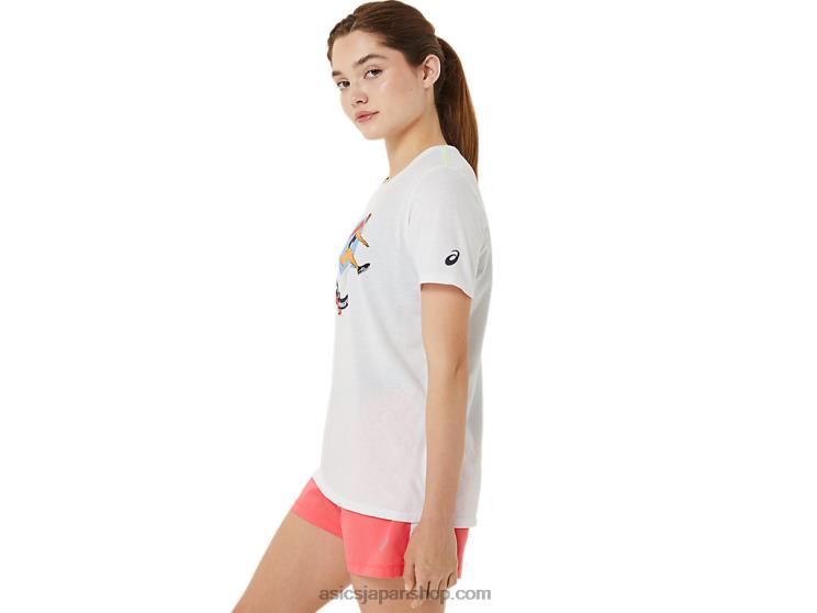 女性用グラフィック半袖wch L20V3215Asics 鮮やかな白