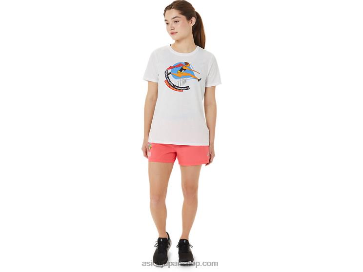 女性用グラフィック半袖wch L20V3215Asics 鮮やかな白